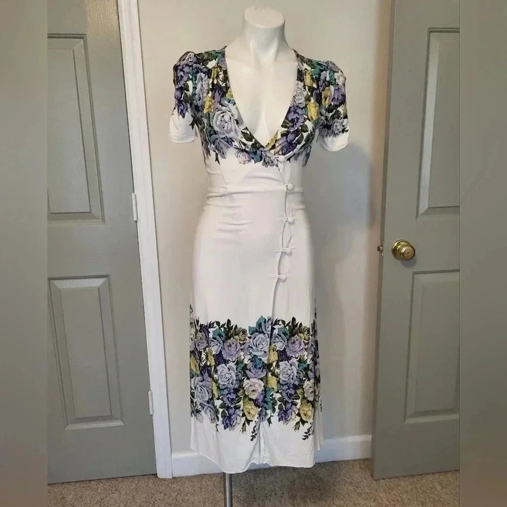FREE PEOPLE Jaimie Floral Print Wrap Boho Prairie Midi Dress(XS) - Picture 4 of 13